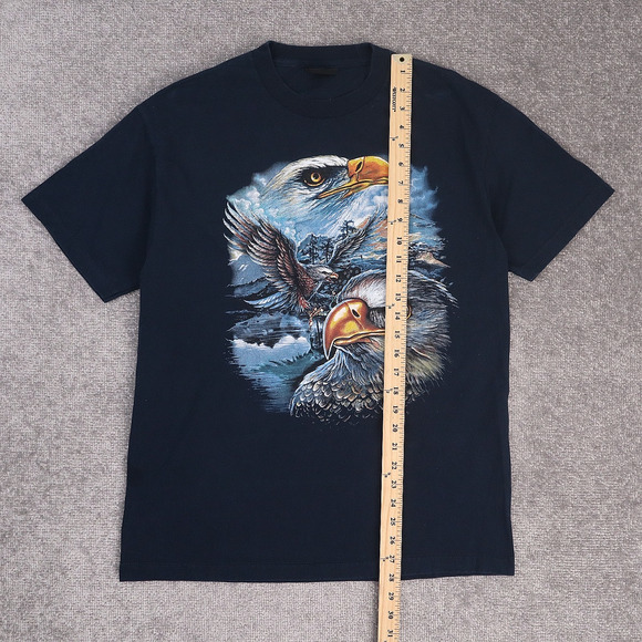 VTG Bald Eagle Nature Animals Biker Large Blue Short Sleeve T-Shirt - Picture 3 of 9